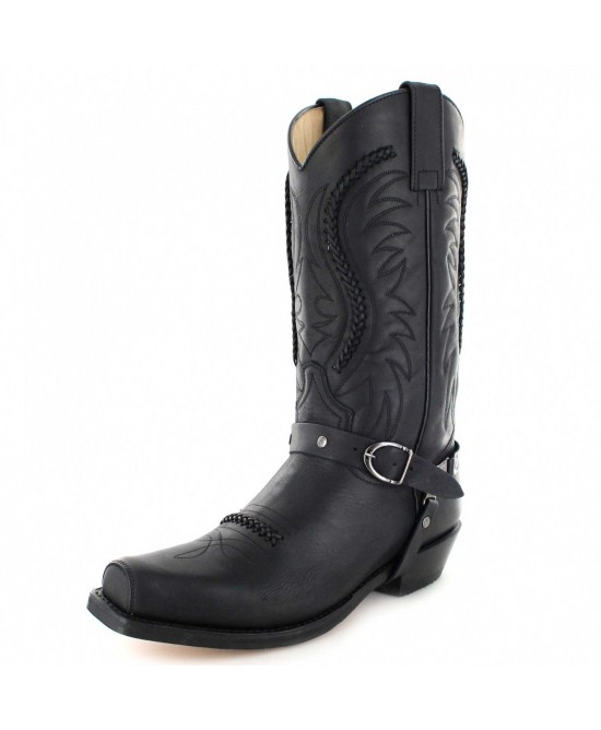 mens cowboy boot in black leather with bootstrap